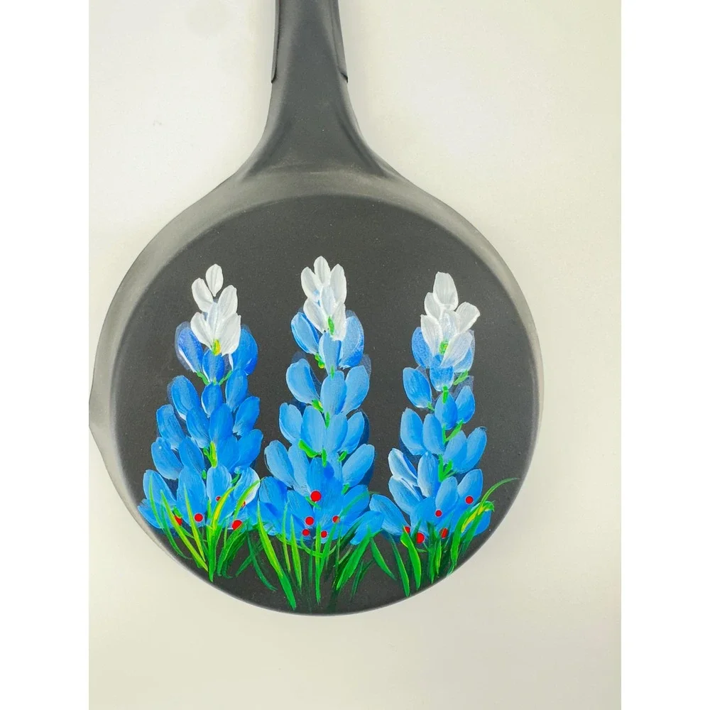 Hand Painted Texas Bluebonnet Cast Iron Skillet Decorative Wall Art Floral